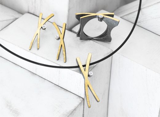 Pendientes plata y oro con diamantes