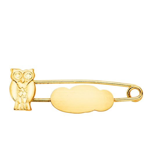 18K Alfiler Oro Amarillo Búho Y Nube Mate 29X10 Mm