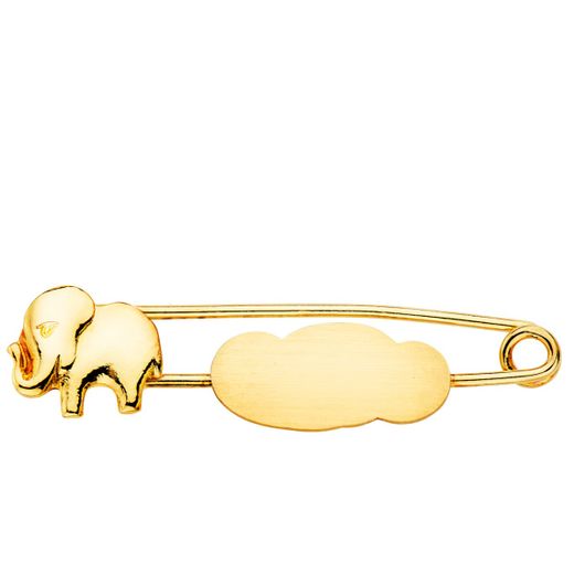 18K Alfiler Oro Amarillo Elefante Y Nube Mate 32X8 Mm