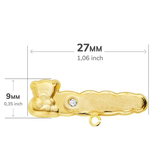 18K Alfiler Oro Amarillo Oso Tallado Con Circonita 27X9 Mm