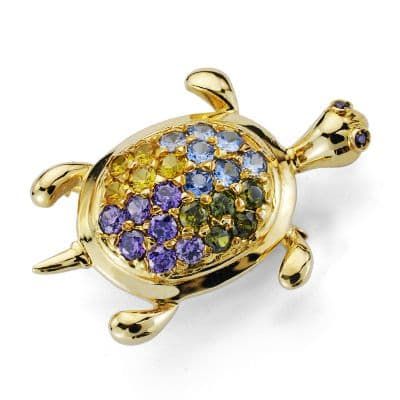 18K Alfiler Oro Amarillo Tortuga Circonitas