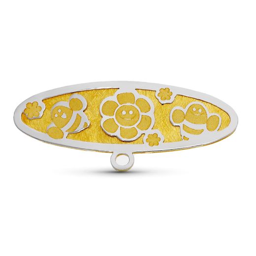 18K Alfiler Oro Bicolor Abejas Y Flor 28X9 Mm
