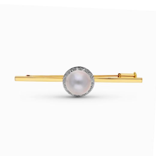 18K Alfiler Oro Bicolor Perla Japonesa 57X14 Mm