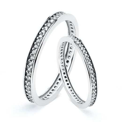 18K Alianza Completa Oro Blanco Circonita Clavada Ancho: 2 Mm