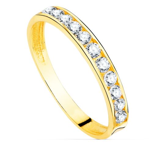 18K Alianza Oro Amarillo Circonita Redondas. Ancho Cuerpo 2,5 Mm