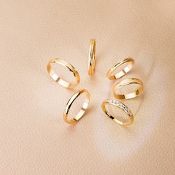 18K Alianza Oro Amarillo Mate Y Brillo 3,5 Mm