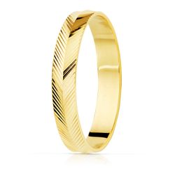 18K Alianza Oro Amarillo Tallado Espiga Brillo 3,5 Mm