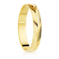 18K Alianza Oro Amarillo Tallado Espiga Brillo 3,5 Mm