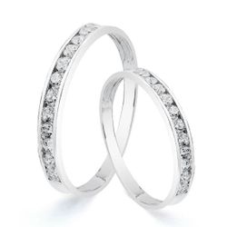 18K Alianza Oro Blanco Carril Circonitas. Ancho: 2.5Mm.