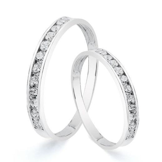 18K Alianza Oro Blanco Carril Circonitas. Ancho: 2.5Mm.