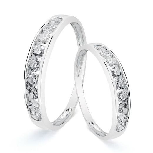 18K Alianza Oro Blanco Carril Circonitas. Ancho: 3.5Mm.