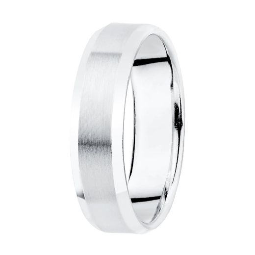 18K Alianza Oro Blanco Matizada Y Bordes Brillo. Ancho: 5 Mm