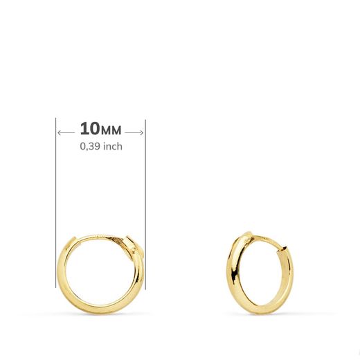 18K Aros Huecos Oro Amarillo Media Caña Ligeros. 10X2 Mm