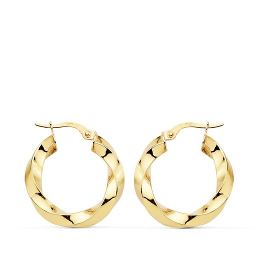 18K Aros Oro Amarillo Brillo Retorcidos 22X3 Mm