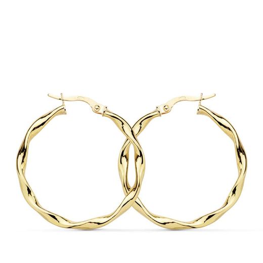 18K Aros Oro Amarillo Brillo Retorcidos 30X2.5 Mm