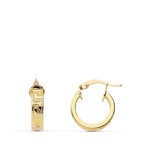 18K Aros Oro Amarillo Greca Huecos 14 Mm