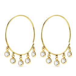 18K Aros Oro Amarillo Hilo De 20 Mm Con 5 Colgantes Circonita Blancas