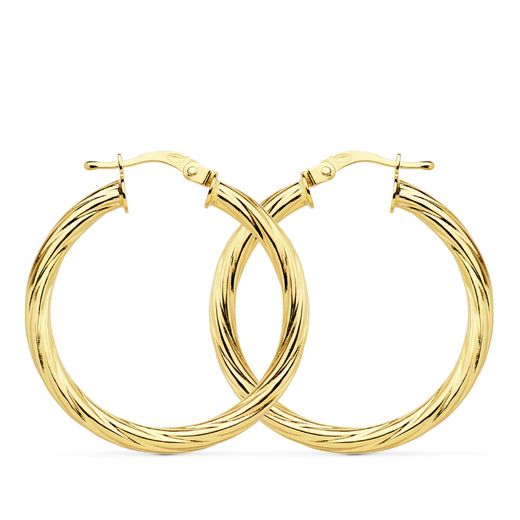 18K Aros Oro Amarillo Huecos Brillo 29X3 Mm