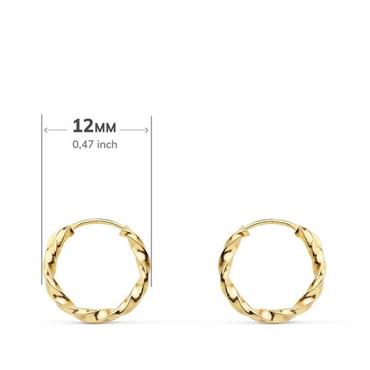 18K Aros Oro Amarillo Huecos Galloneados. 12X1.50 Mm