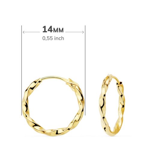 18K Aros Oro Amarillo Huecos Galloneados. 14X1.5 Mm