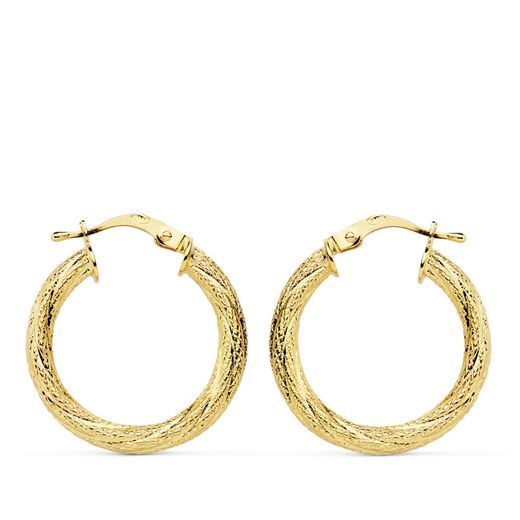 18K Aros Oro Amarillo Huecos Granillados 21 Mm