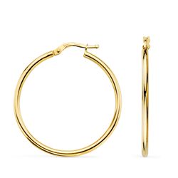 18K Aros Oro Amarillo Huecos Redondos Tubo Redondo 34 Mm. Grosor 2 Mm