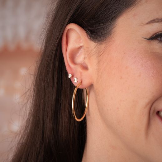 18K Aros Oro Amarillo Huecos Redondos Tubo Redondo 34 Mm. Grosor 2 Mm