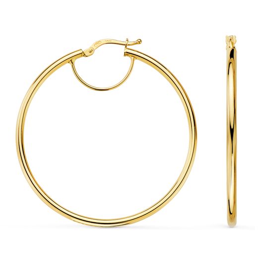 18K Aros Oro Amarillo Huecos Redondos Tubo Redondo 43 Mm. Grosor 2 Mm