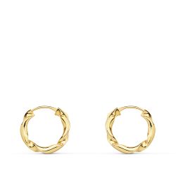 18K Aros Oro Amarillo Huecos Retorcidos. 12X2 Mm