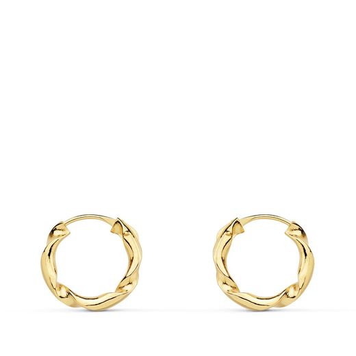 18K Aros Oro Amarillo Huecos Retorcidos. 12X2 Mm
