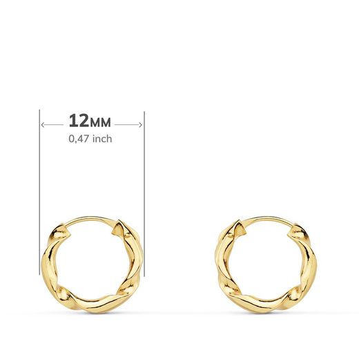 18K Aros Oro Amarillo Huecos Retorcidos. 12X2 Mm