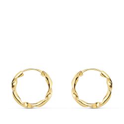 18K Aros Oro Amarillo Huecos Retorcidos. 14X2 Mm