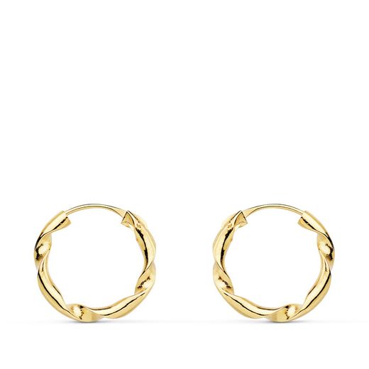 18K Aros Oro Amarillo Huecos Retorcidos. 14X2 Mm