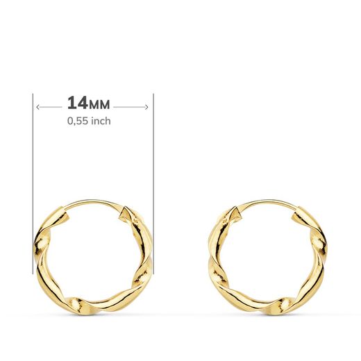 18K Aros Oro Amarillo Huecos Retorcidos. 14X2 Mm