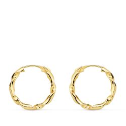 18K Aros Oro Amarillo Huecos Retorcidos. 16X2 Mm