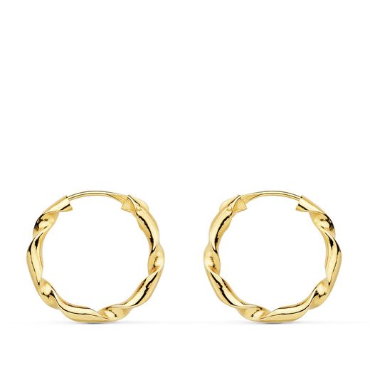 18K Aros Oro Amarillo Huecos Retorcidos. 16X2 Mm