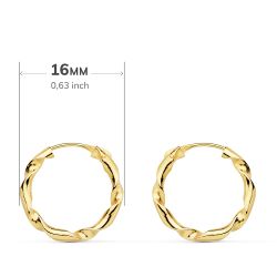 18K Aros Oro Amarillo Huecos Retorcidos. 16X2 Mm