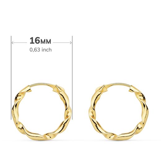 18K Aros Oro Amarillo Huecos Retorcidos. 16X2 Mm