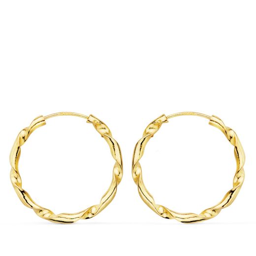 18K Aros Oro Amarillo Huecos Retorcidos. 20X2 Mm