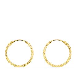 18K Aros Oro Amarillo Huecos Retorcidos Con Tallado 15X1.30 Mm