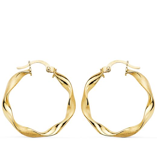 18K Aros Oro Amarillo Huecos Retorcidos Mate Y Brillo 24X2.5 Mm