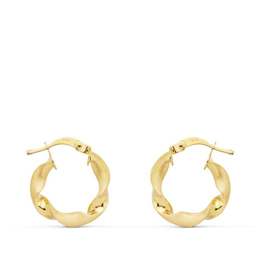 18K Aros Oro Amarillo Mate Y Brillo Huecos 17 Mm