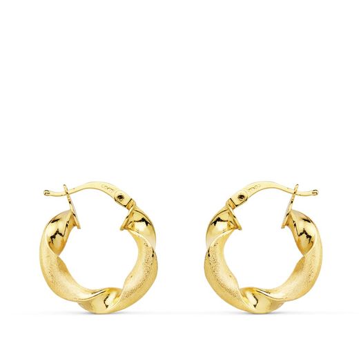 18K Aros Oro Amarillo Mate Y Brillo Huecos 18 Mm