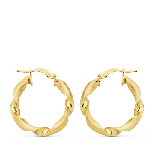 18K Aros Oro Amarillo Mate Y Brillo Huecos 22 Mm