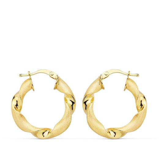 18K Aros Oro Amarillo Mate Y Brillo Huecos 24 X 4 Mm