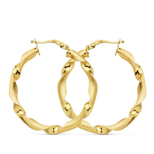 18K Aros Oro Amarillo Mate Y Brillo Huecos 31 Mm