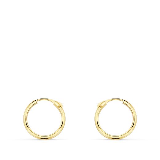 18K Aros Oro Amarillo Media Caña Lisos Ligeros. 12X2 Mm
