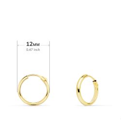 18K Aros Oro Amarillo Media Caña Lisos Ligeros. 12X2 Mm