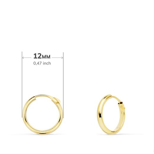18K Aros Oro Amarillo Media Caña Lisos Ligeros. 12X2 Mm