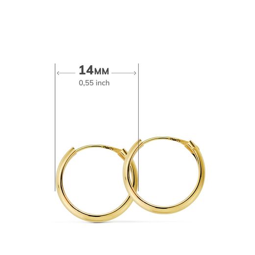 18K Aros Oro Amarillo Media Caña Lisos Ligeros 14X2 Mm